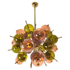 Mid Century Modern Glass and Brass Sputnik Chandelier, Italy