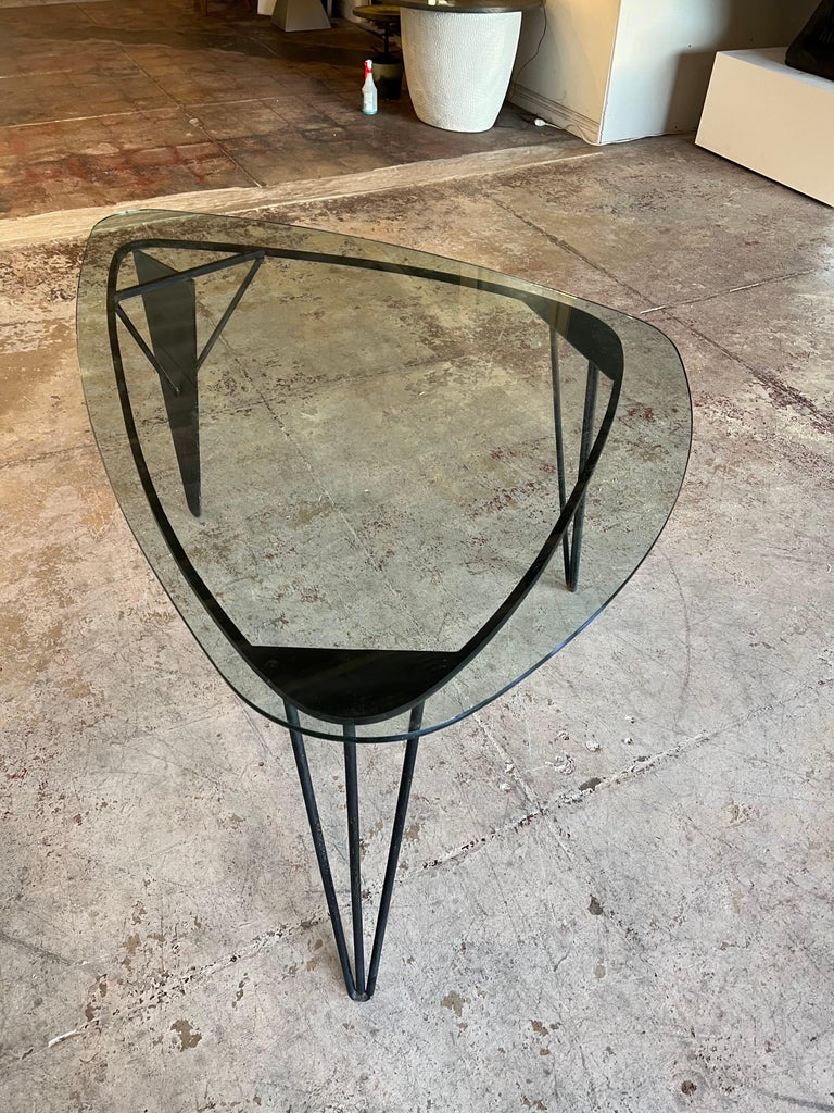 MidCentury Modern Glass and Cast Iron Dining Room or Center Table For