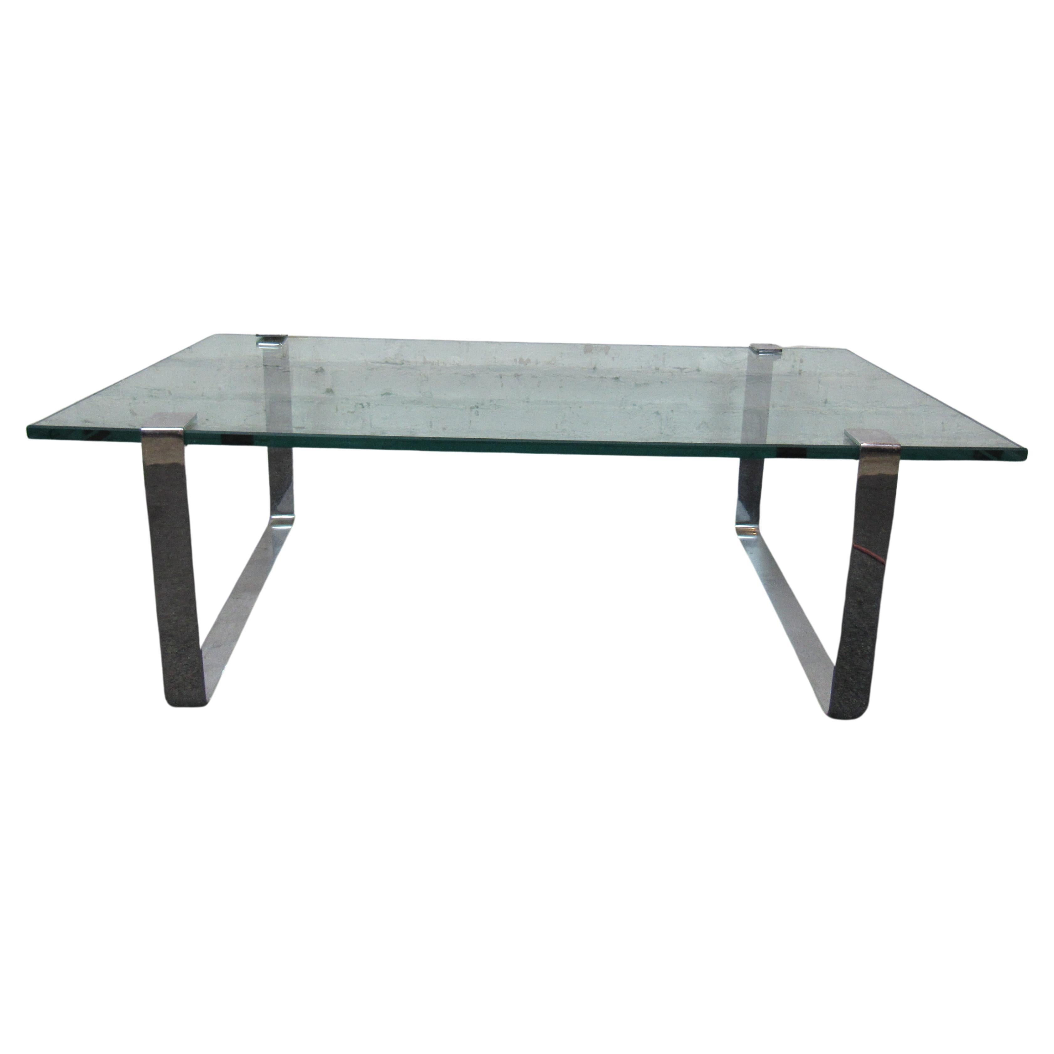 Mid-Century Modern Glass and Chrome Coffee Table For Sale