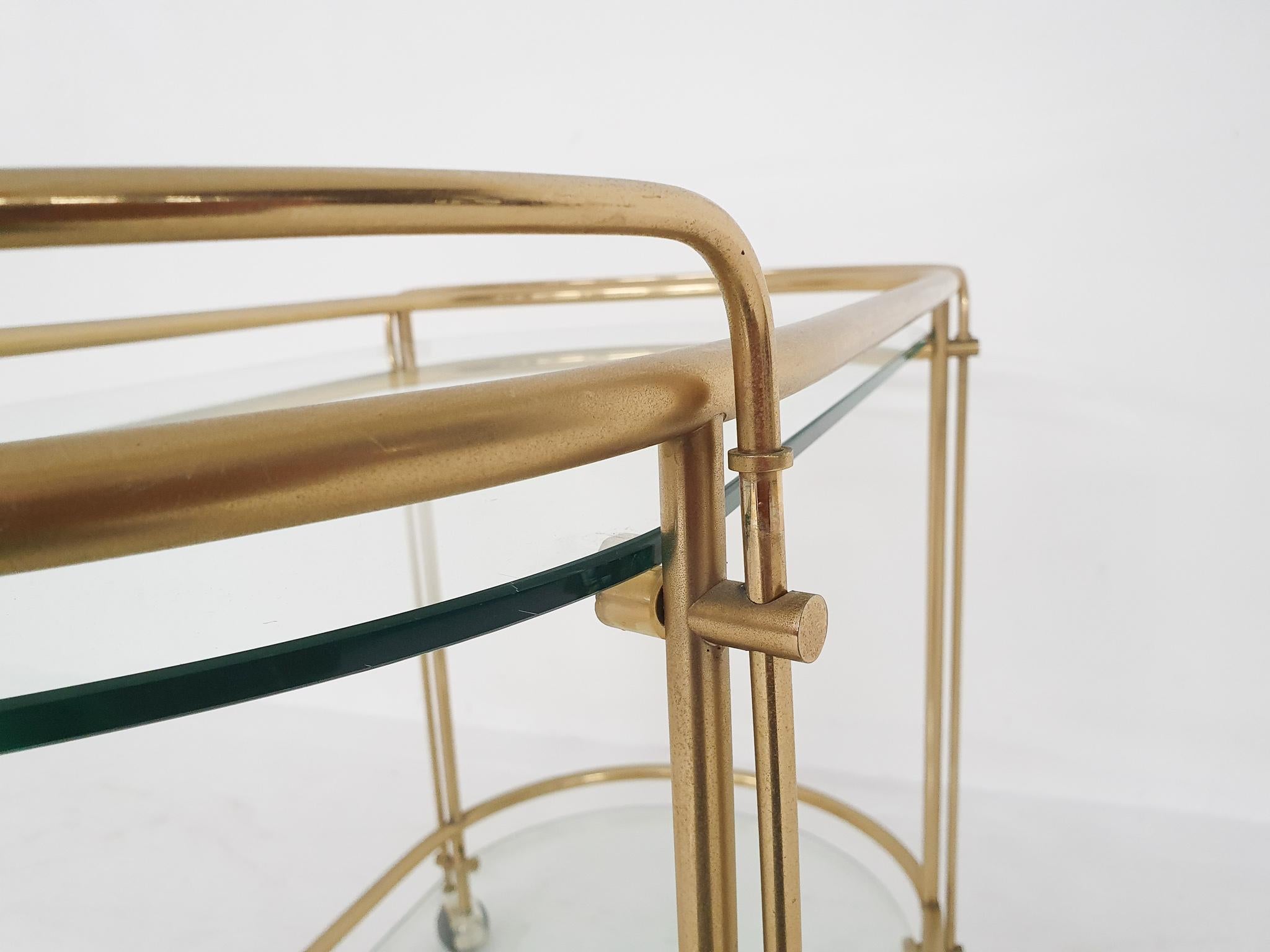 Mid-Century Modern Glass and Gold Serving Trolley or Bar Cart, 1970's 3