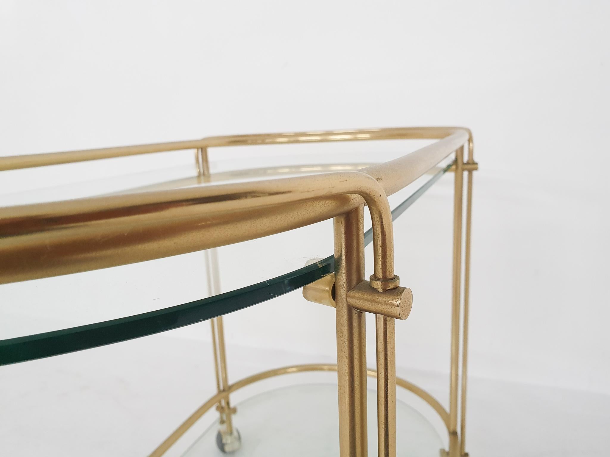Mid-Century Modern Glass and Gold Serving Trolley or Bar Cart, 1970's 2