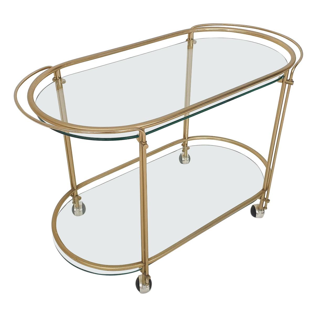 Mid-Century Modern Glass and Gold Serving Trolley or Bar Cart, 1970's