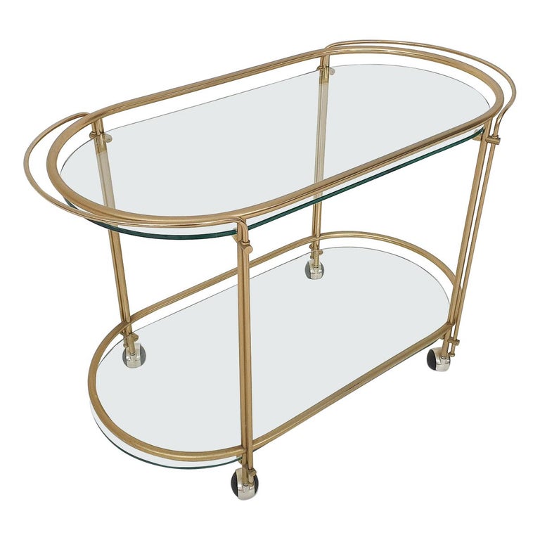 Mid-Century Modern Glass and Gold Serving Trolley or Bar Cart, 1970's For  Sale at 1stDibs