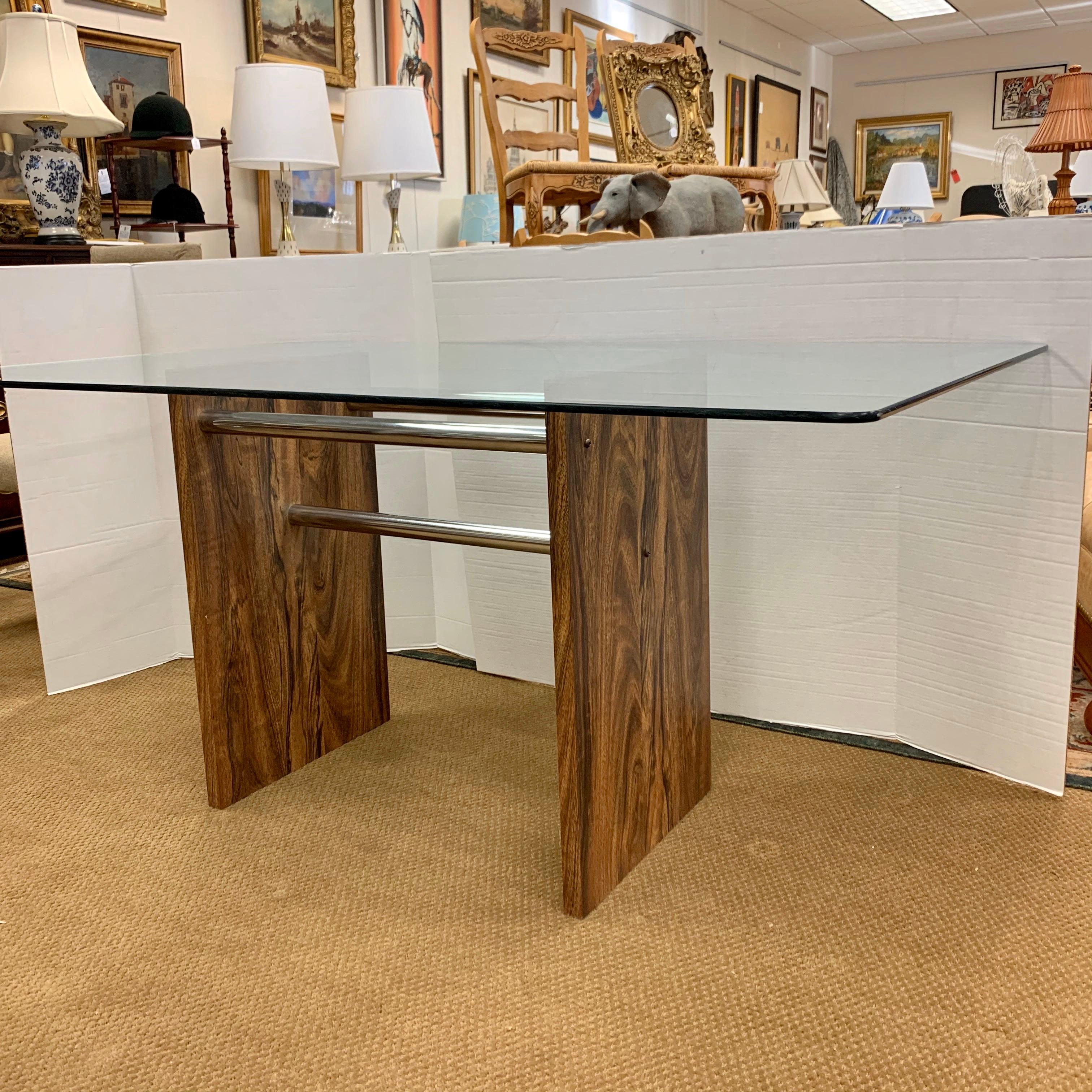 Mid-Century Modern Glass and Rosewood Dining Table in the Style of Milo Baughman 4