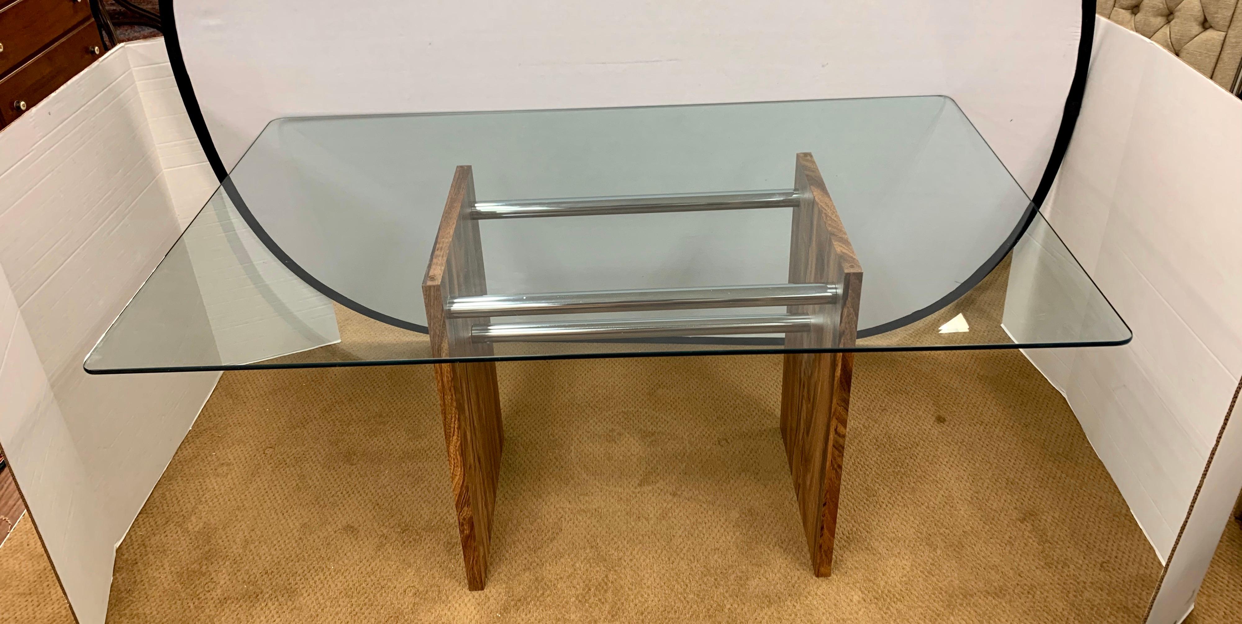 Mid-Century Modern Glass and Rosewood Dining Table in the Style of Milo Baughman 1