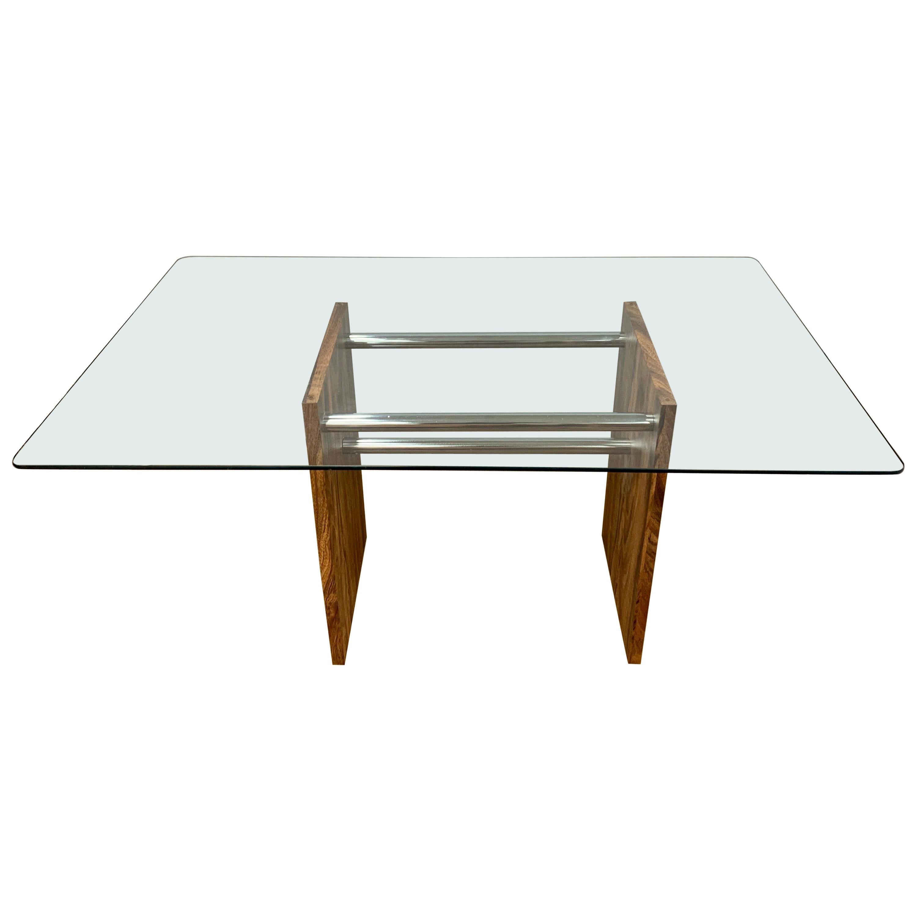 Mid-Century Modern Glass and Rosewood Dining Table in the Style of Milo Baughman