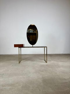 Mid-Century Modern Glass and Steel Dressing Table with Oval Mirror, 1960s