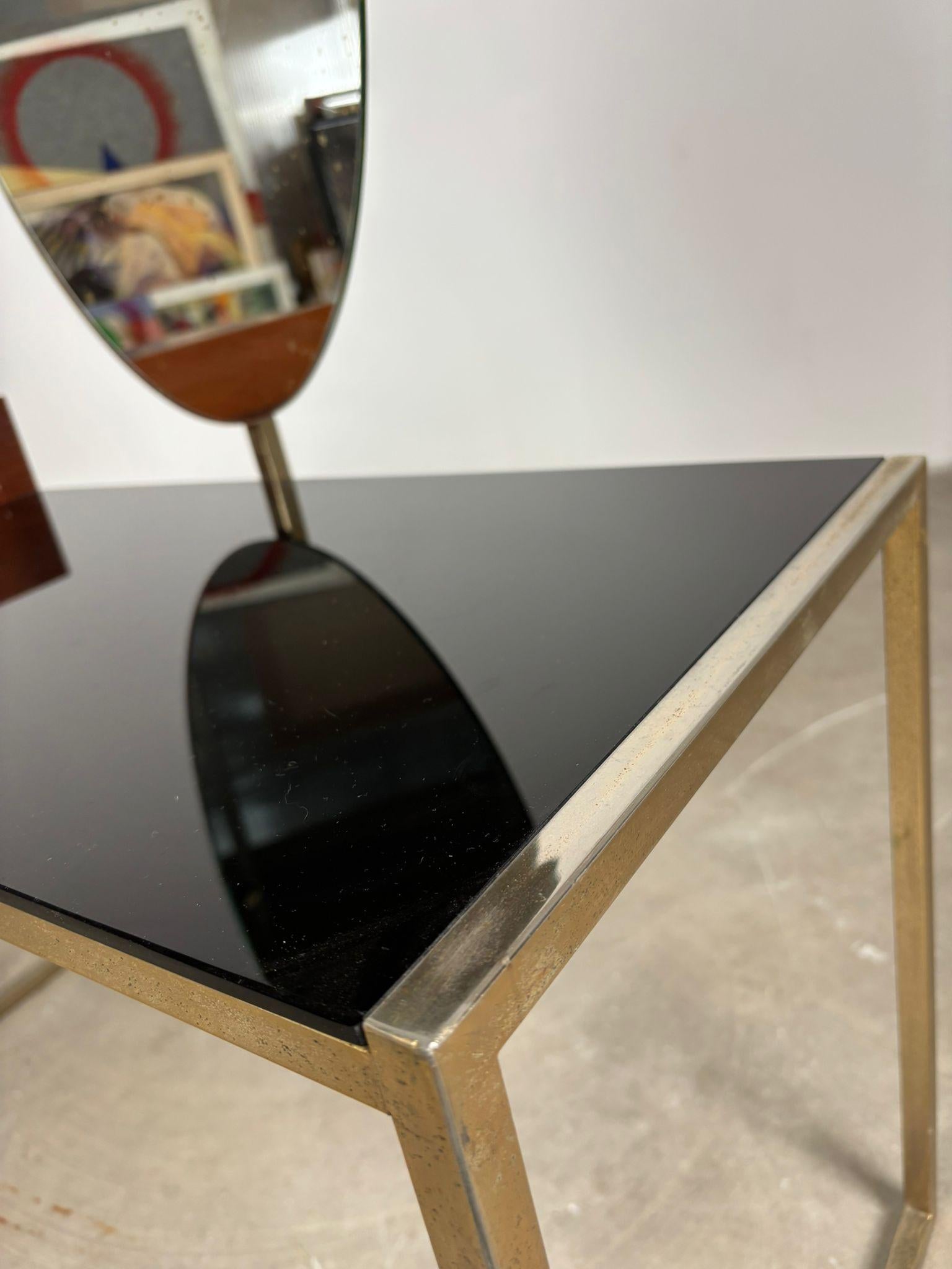 Tocador moderno de mediados de siglo de cristal y acero con espejo oval, años 60 en Bueno estado para la venta en Milano, IT