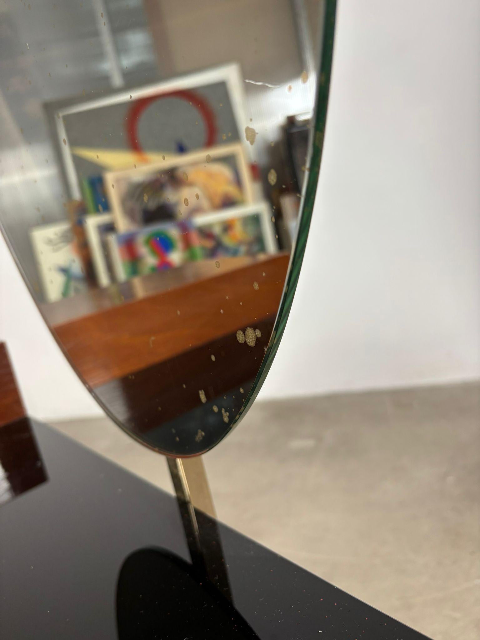 Tocador moderno de mediados de siglo de cristal y acero con espejo oval, años 60 Mid-20th Century en venta