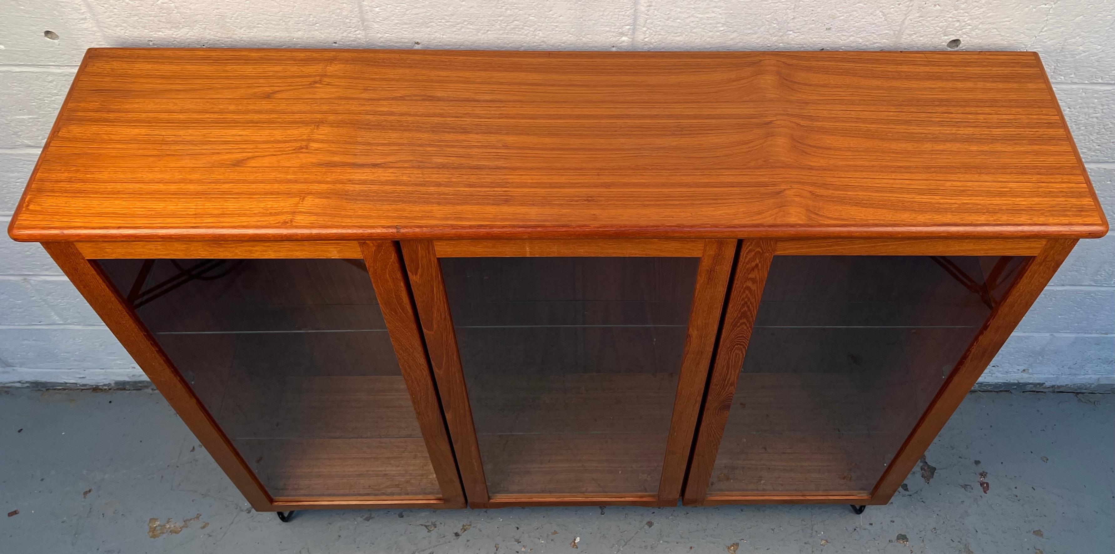 Mid-Century Modern Glass and Teak Display Bookcase in vendita 1