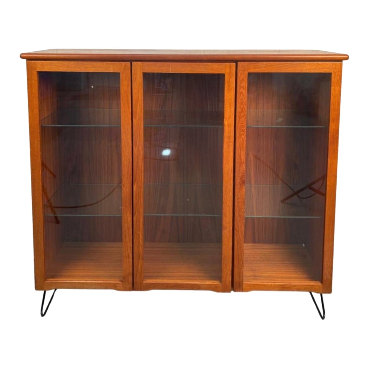 Mid-Century Modern Glass and Teak Display Bookcase