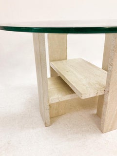 Mid-Century Modern Glass and Travertine Coffee Table by Willy Ballez, 1970s