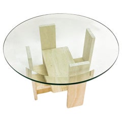 Vintage Mid-Century Modern Glass and Travertine Coffee Table by Willy Ballez, 1970s