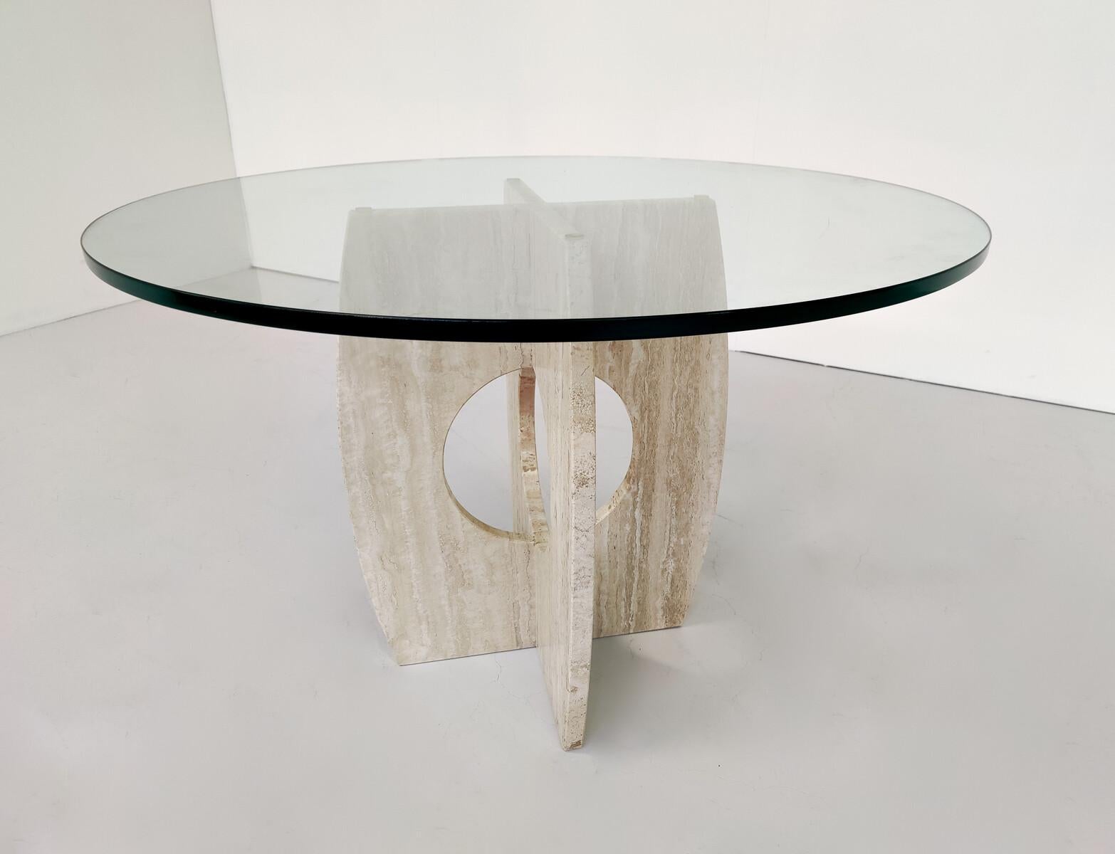 Mid-Century Modern Glass and Travertine Dining Table, Italy , 1970s For Sale 5
