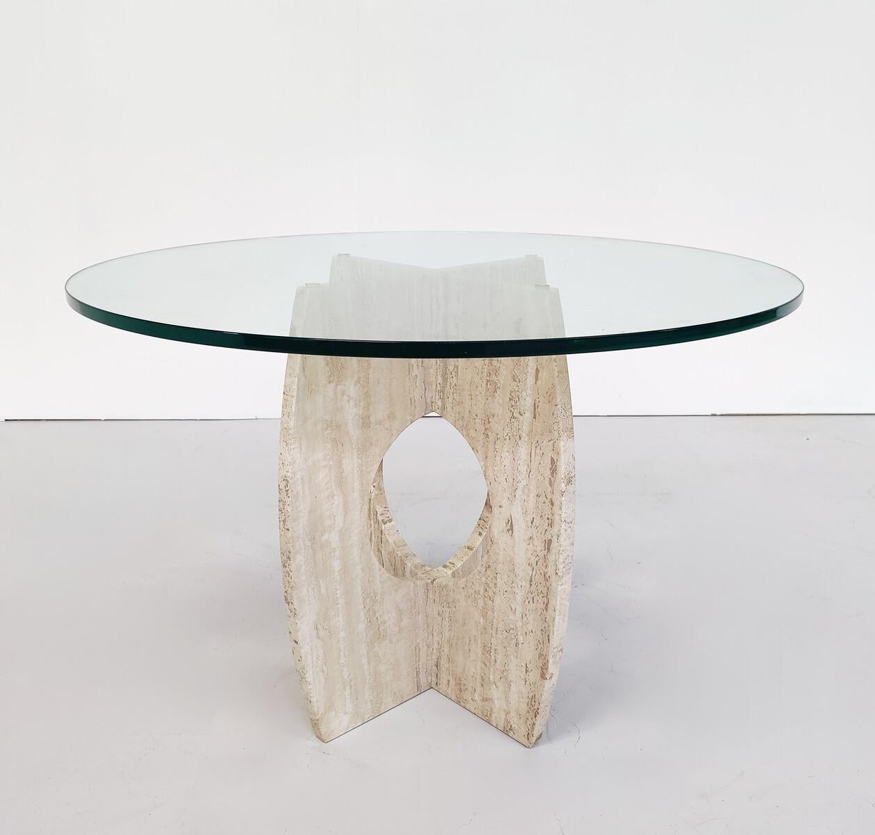 Mid-Century Modern Glass and Travertine Dining Table, Italy , 1970s For Sale 7