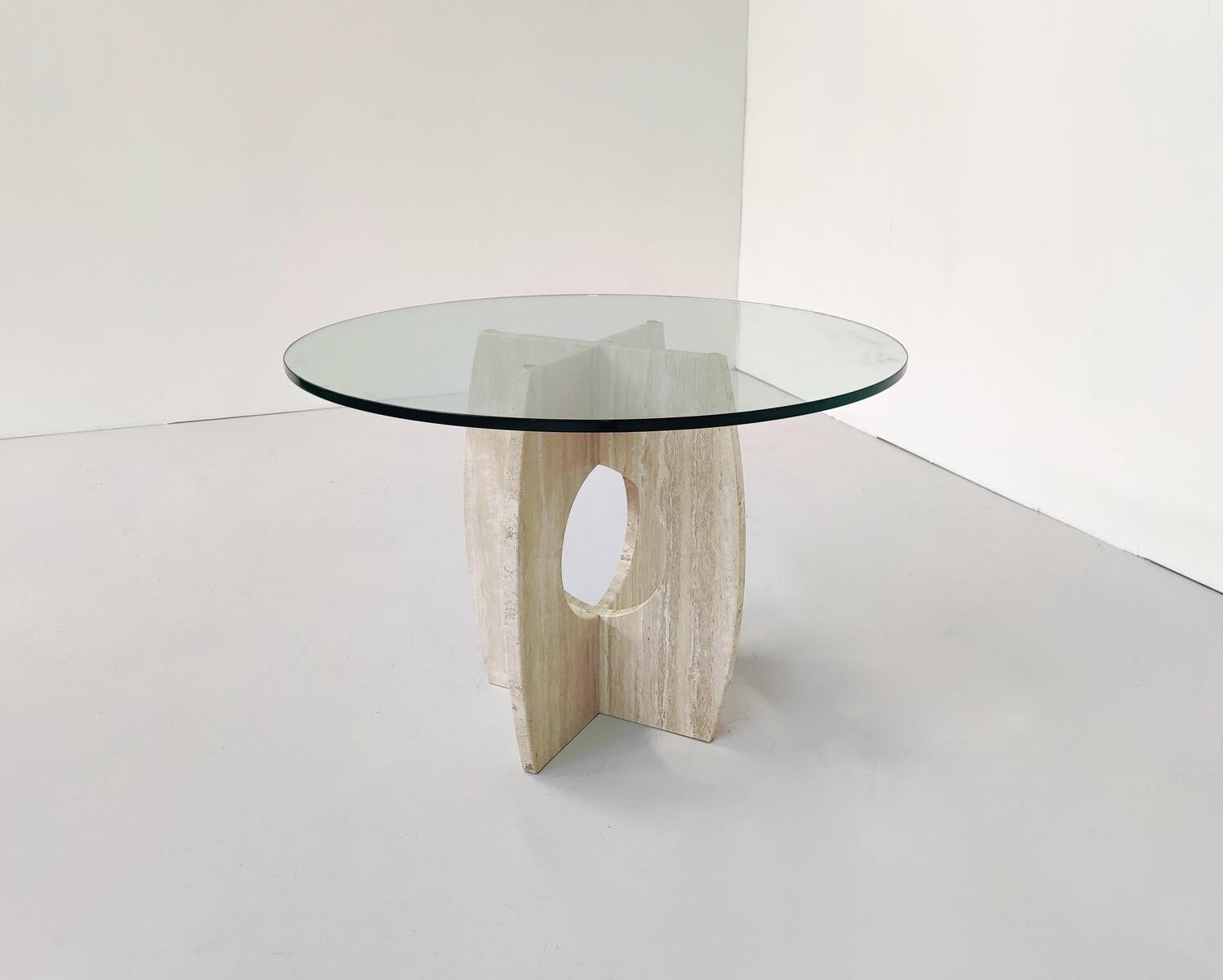 Mid-Century Modern Glass and Travertine Dining Table, Italy , 1970s For Sale 2