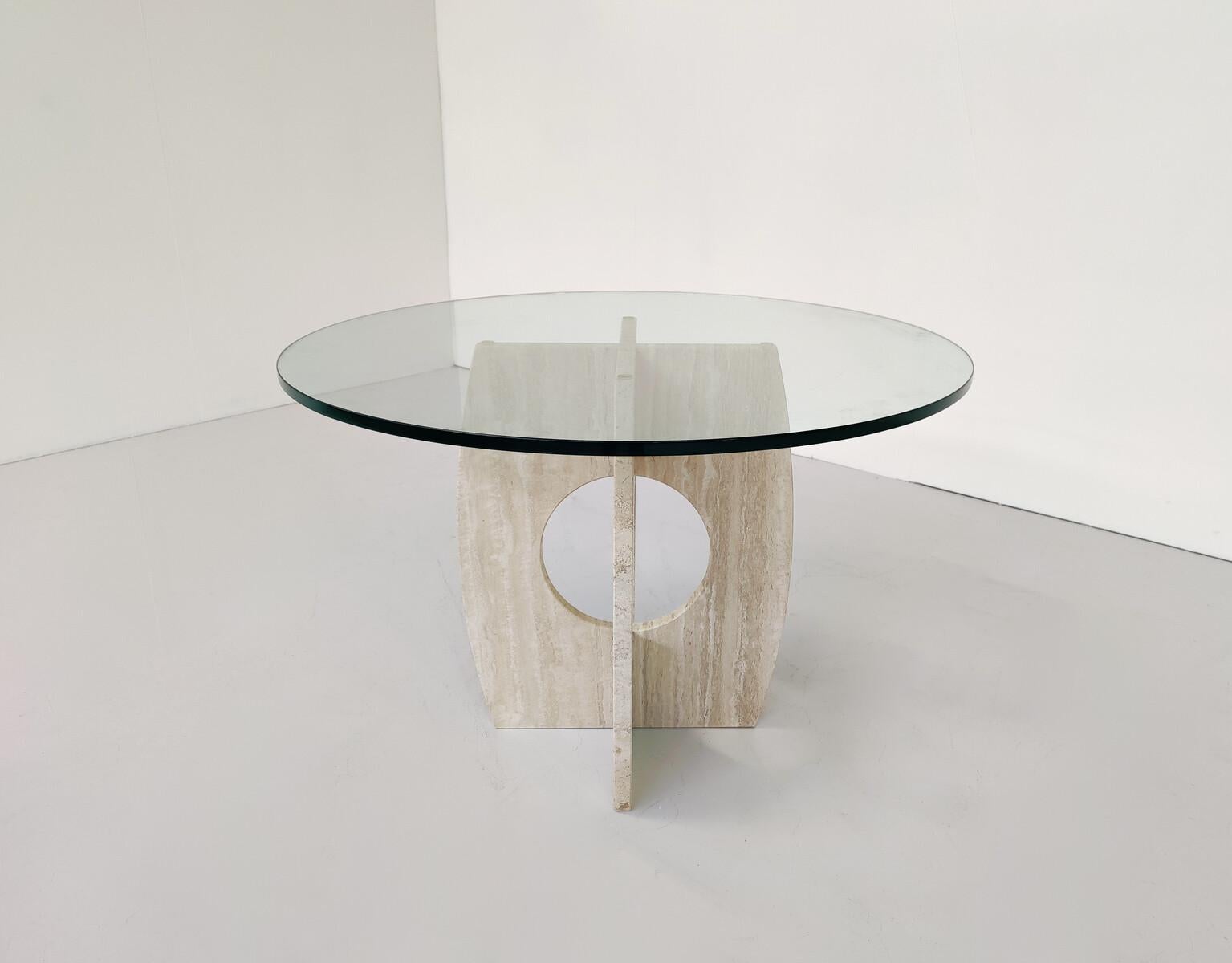 Mid-Century Modern Glass and Travertine Dining Table, Italy , 1970s For Sale 3