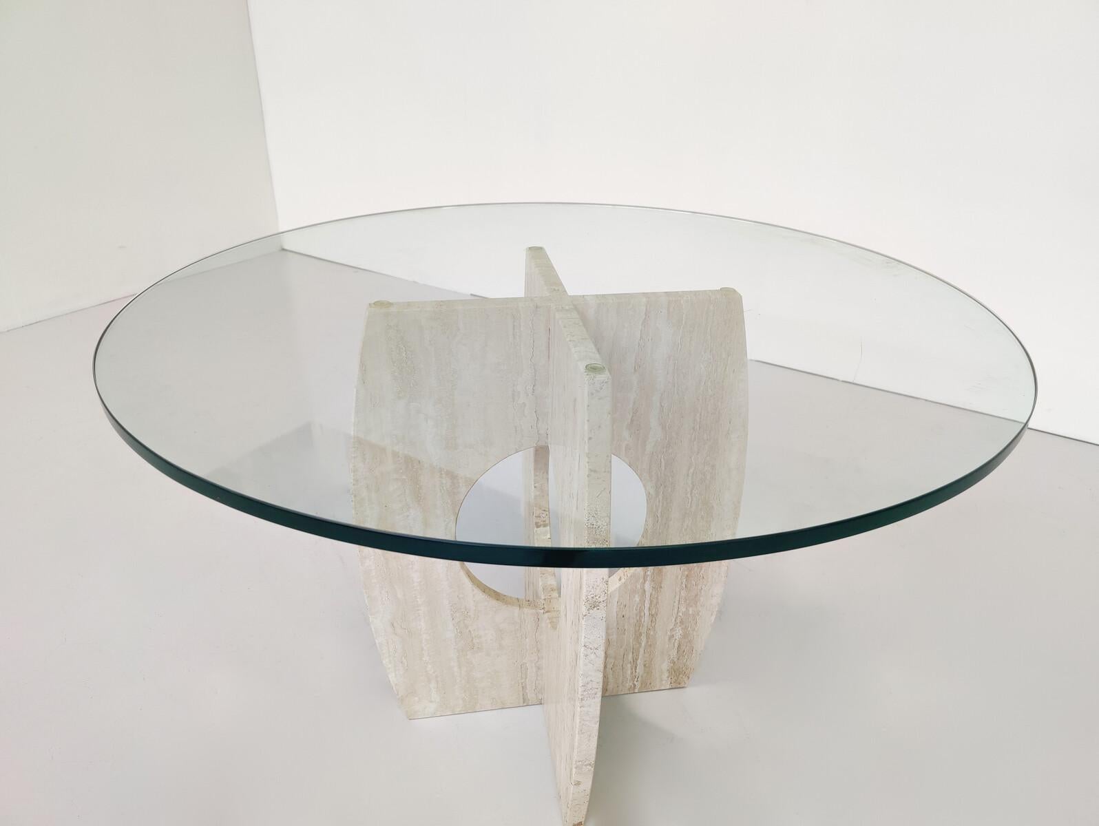 Mid-Century Modern Glass and Travertine Dining Table, Italy , 1970s For Sale 4