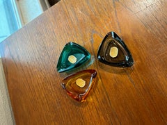 Mid century modern glass ashtrays by Bohemia. Stickers still intact.