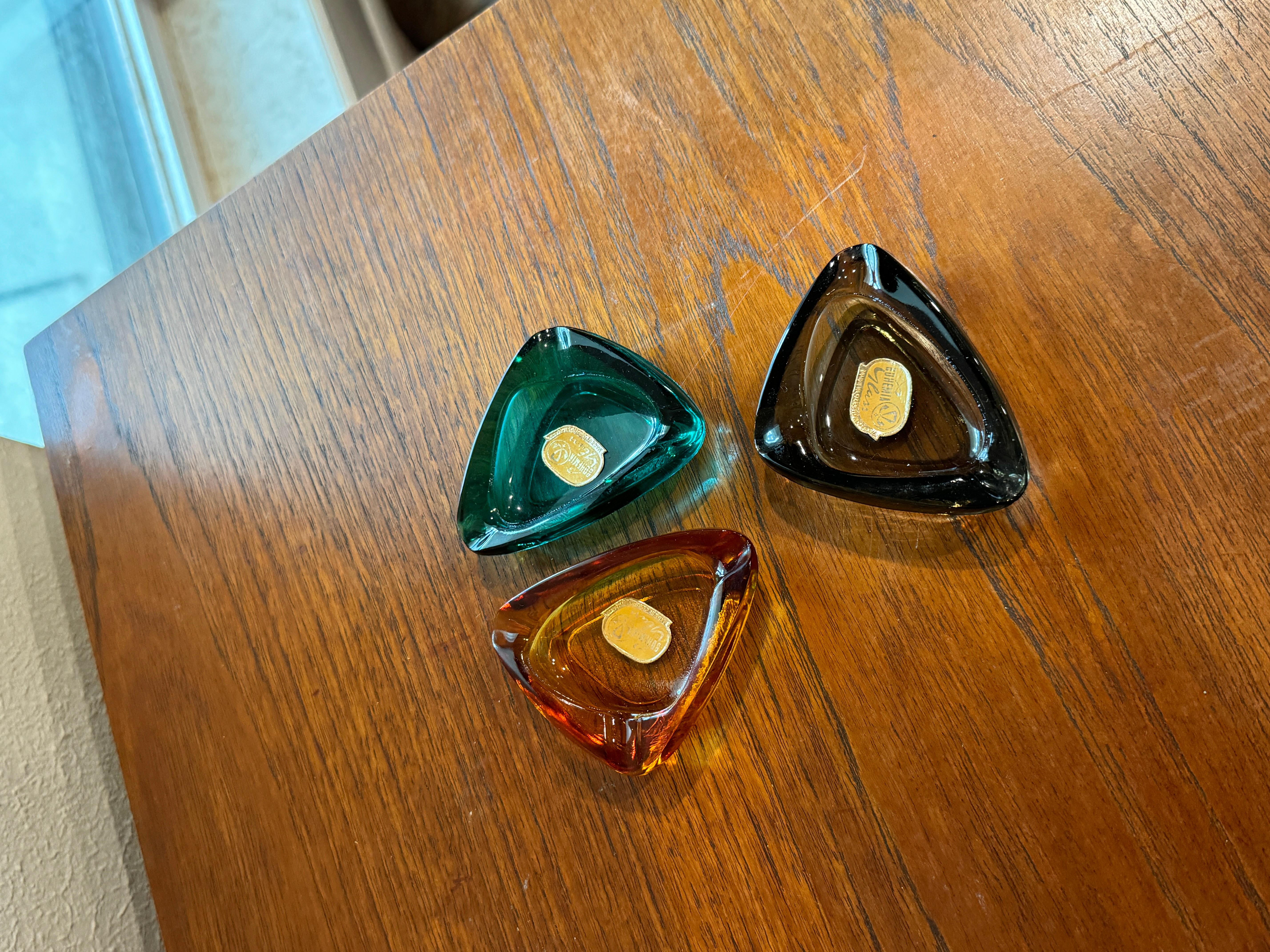 Mid-Century Modern Mid century modern glass ashtrays by Bohemia. Stickers still intact. For Sale
