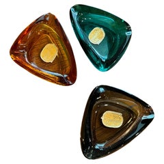 Vintage Mid century modern glass ashtrays by Bohemia. Stickers still intact.