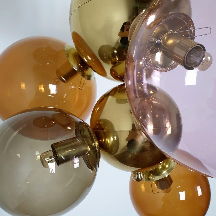 Glass balls & brass chandelier, Italy For Sale 4