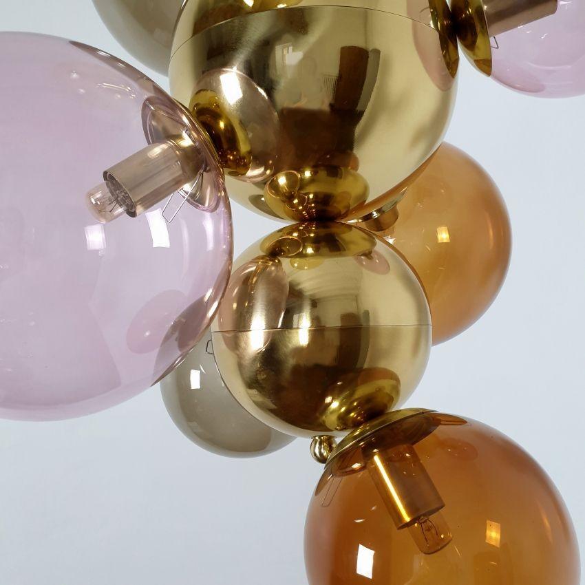 Glass balls & brass chandelier, Italy For Sale 5