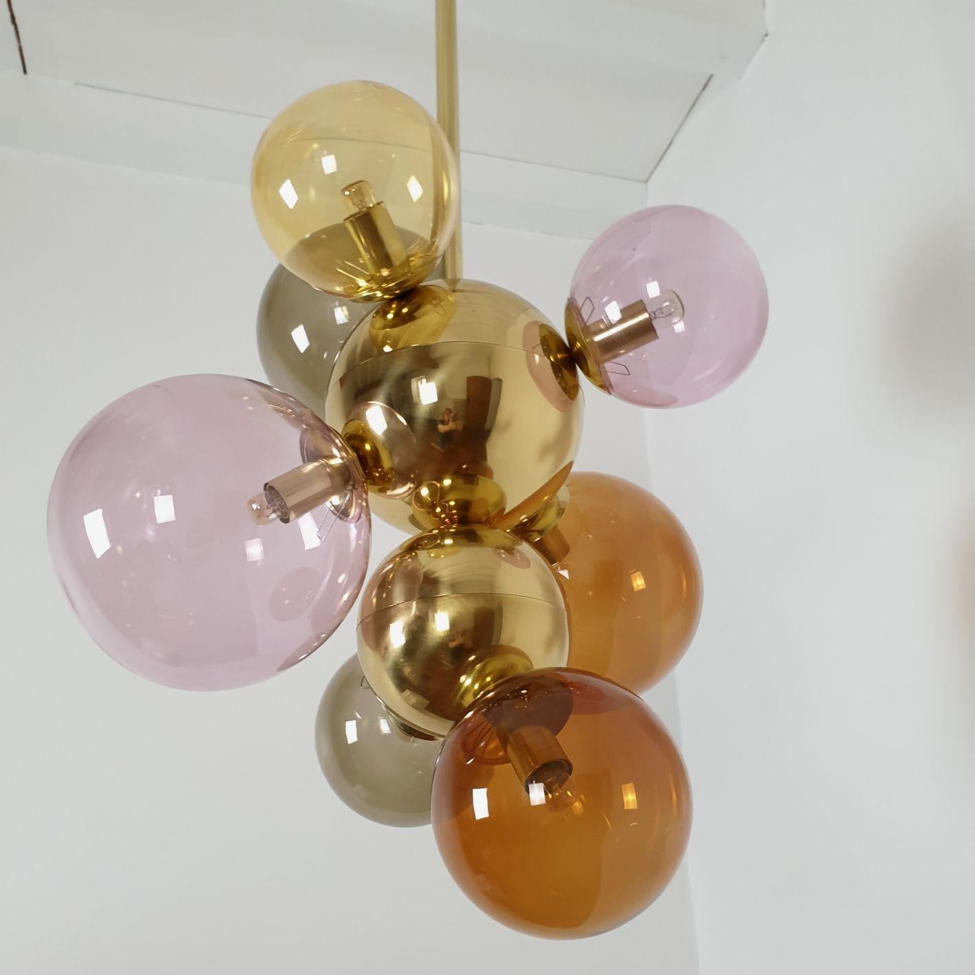 Brass Glass balls & brass chandelier, Italy For Sale