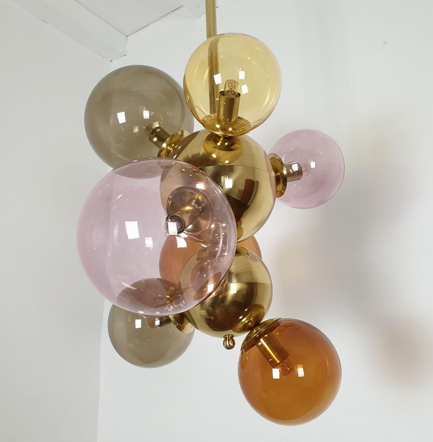 Glass balls & brass chandelier, Italy For Sale 1