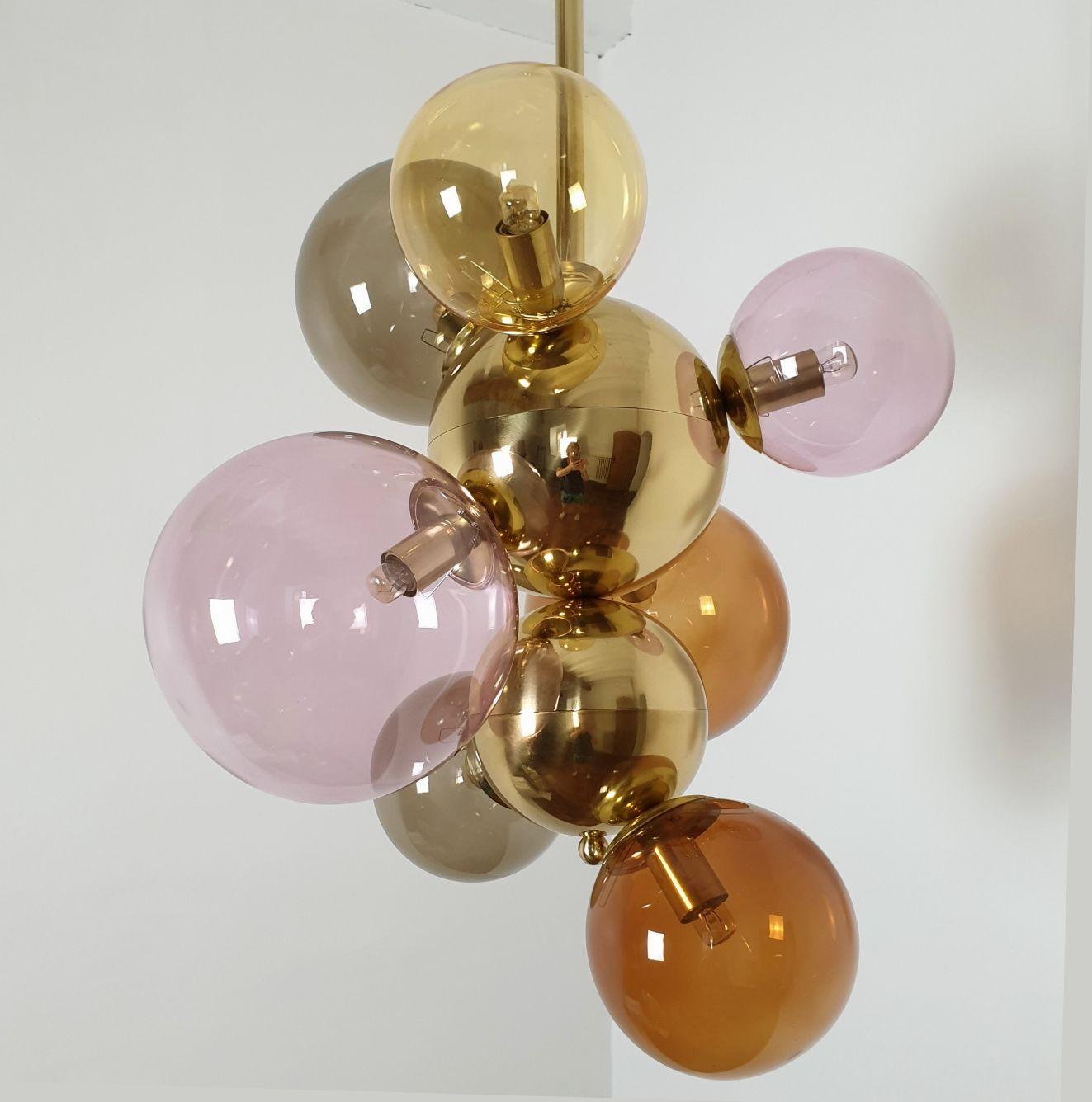 Glass balls & brass chandelier, Italy For Sale 2