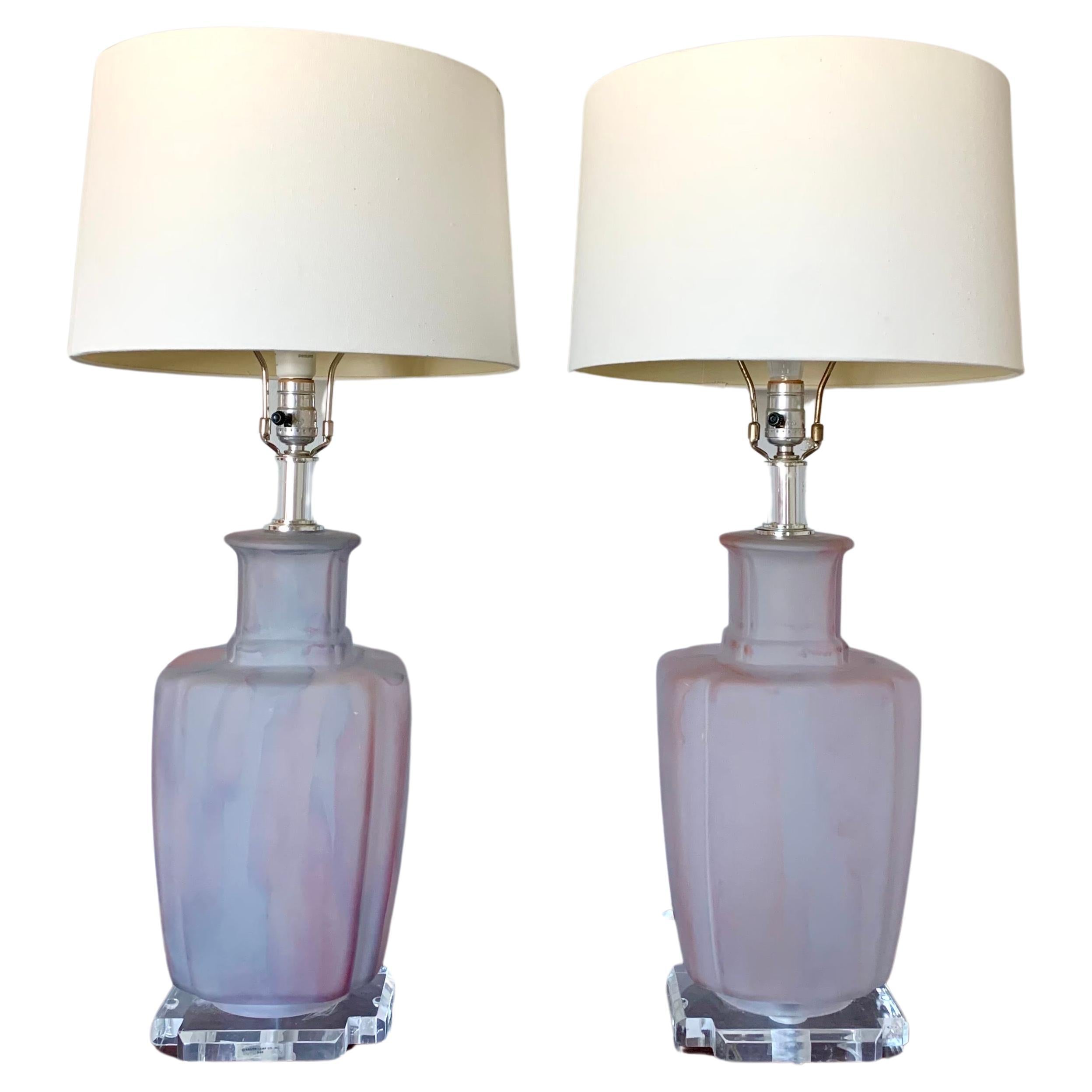 Mid Century Modern Glass Bauer Table Lamps with Lucite. 