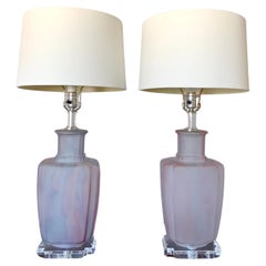 Retro Mid Century Modern Glass Bauer Table Lamps with Lucite. 