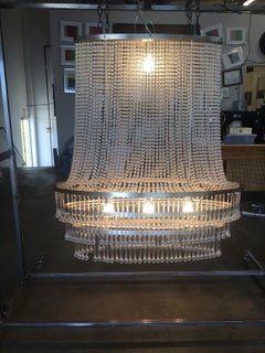 Mid-Century Modern Glass Bead and drops Chandelier, Large, Satin Nickel Frame
