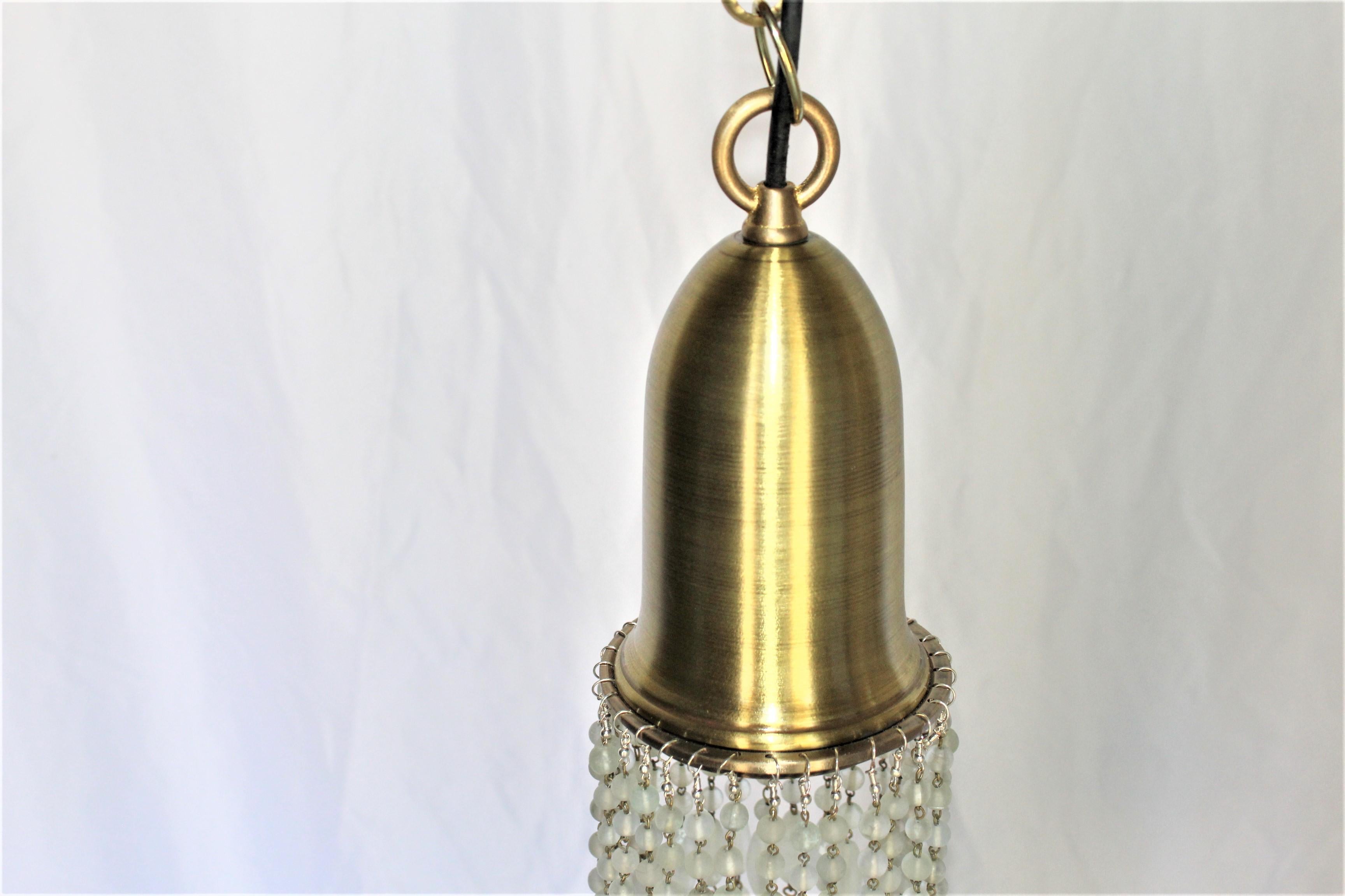 Beaded Mid-Century Modern Glass Bead Pendants Brass For Sale