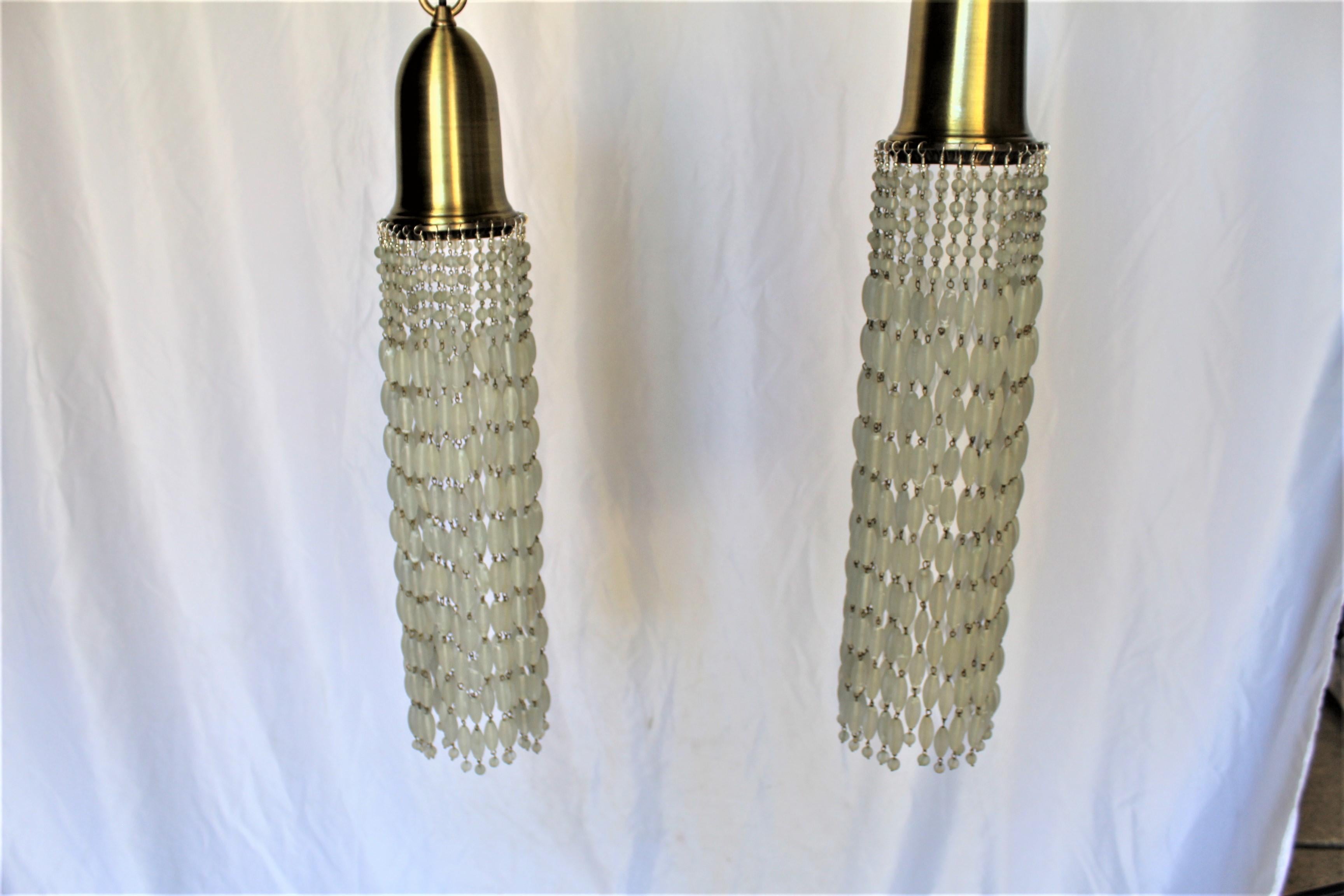 Mid-Century Modern Glass Bead Pendants Brass In Good Condition For Sale In Los Angeles, CA