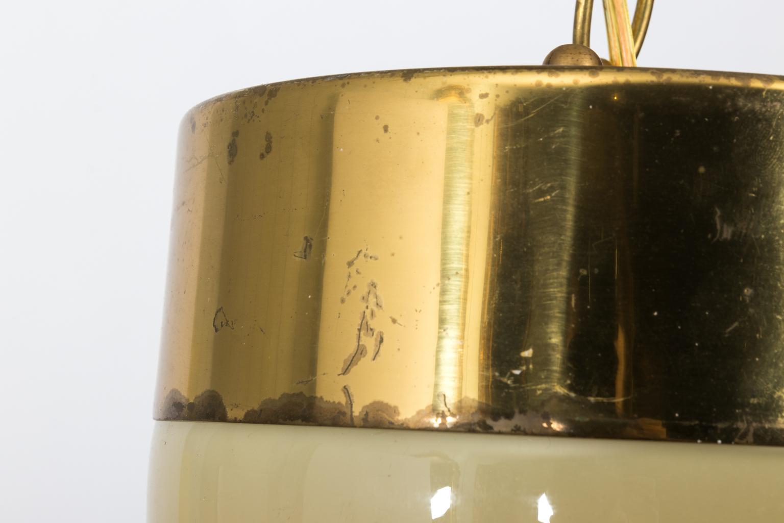 Brass Mid-Century Modern Glass Bell Shaped Chandelier For Sale