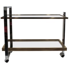 Vintage Mid-Century Modern Glass Brass and Chrome Bar Cart