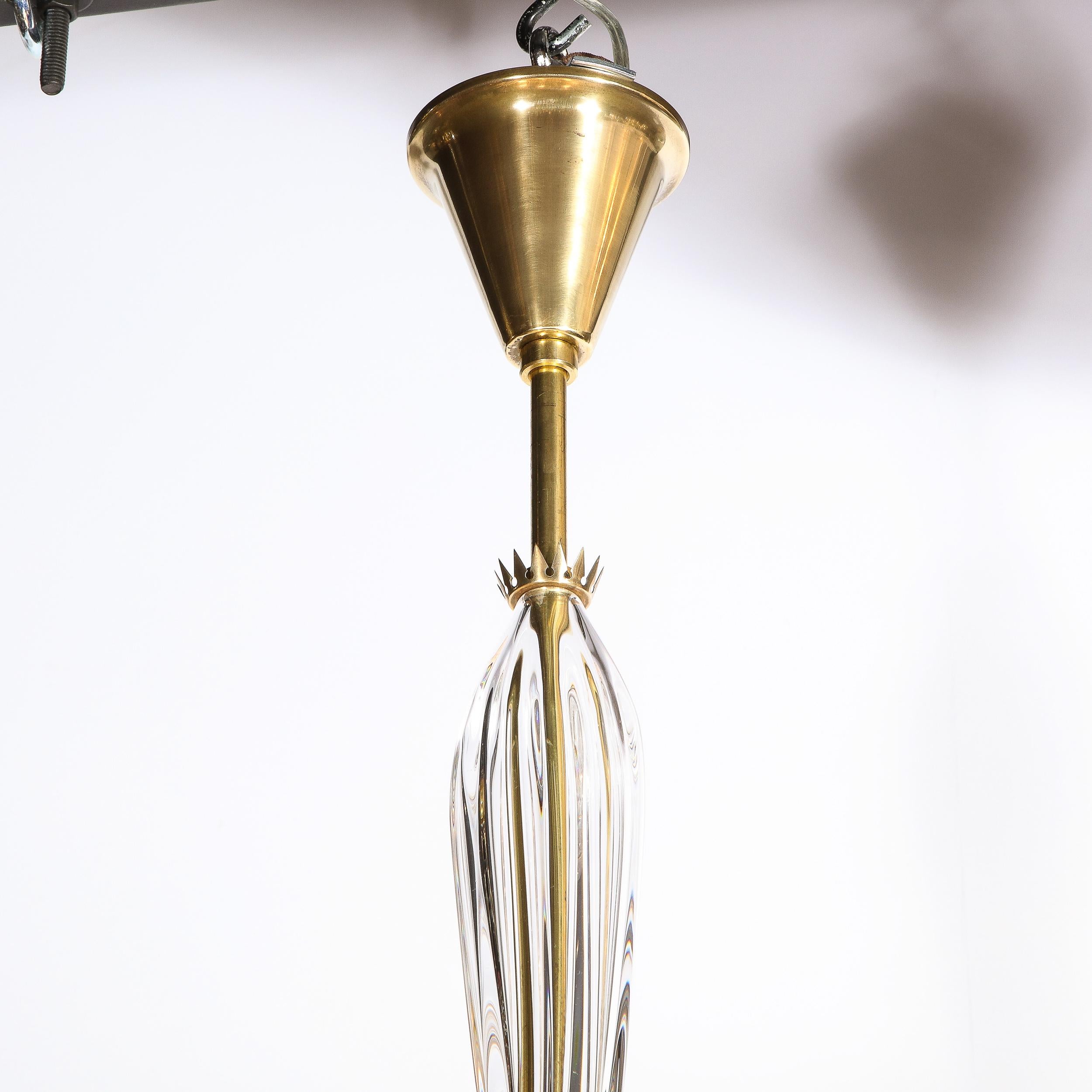 Mid-20th Century Mid-Century Modern Glass & Brass Chandelier by Carl Fagerlund for Orrefors For Sale