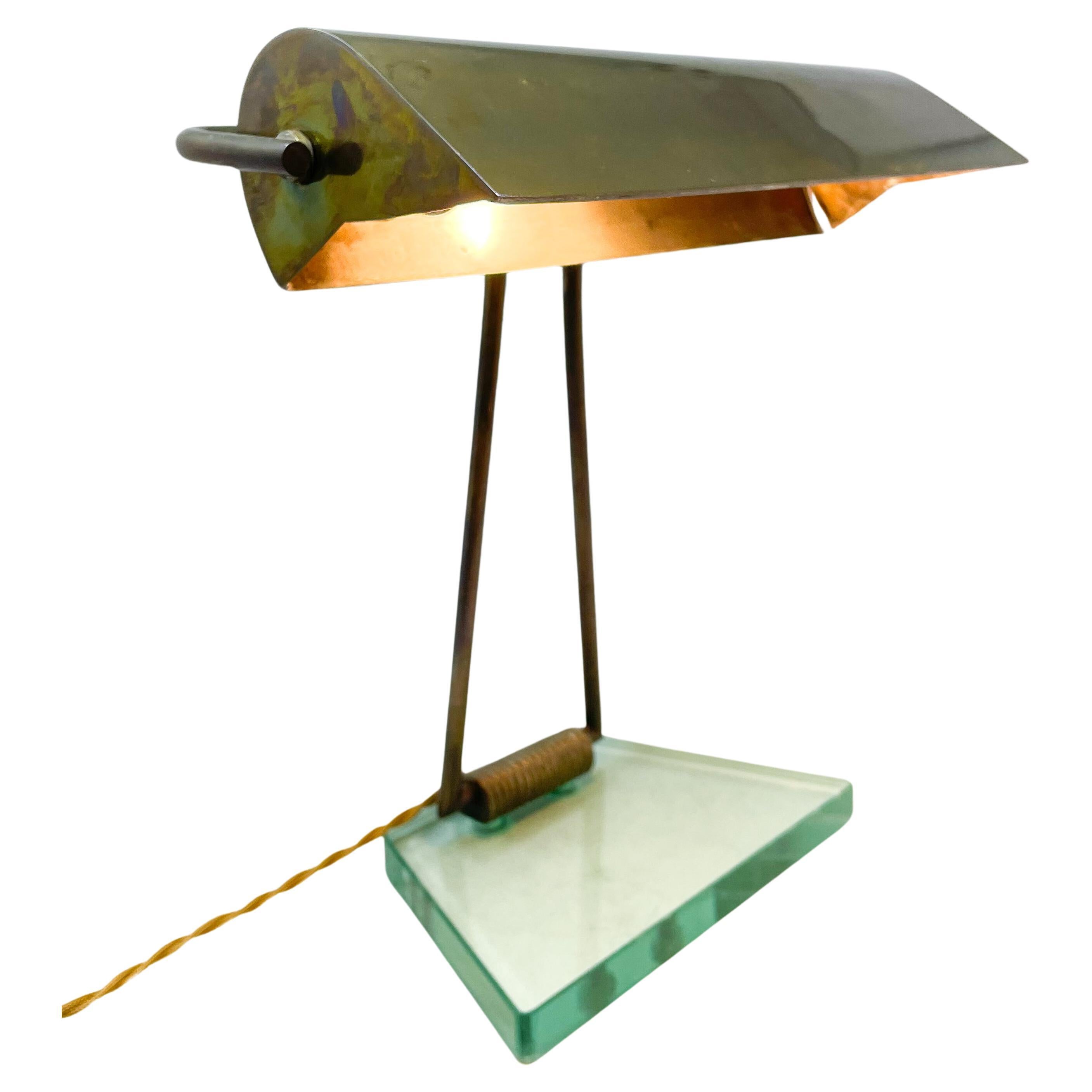 Mid-Century Modern Glass & Brass Table Lamp attributed to Pietro Chiesa, 1950s For Sale
