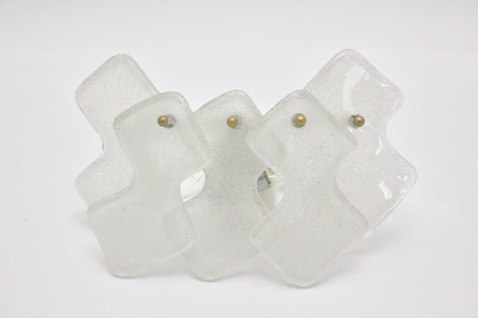 Austrian Mid-Century Modern Glass Brass Vintage Sconce Wall Light J.T.Kalmar, 1960 Vienna For Sale