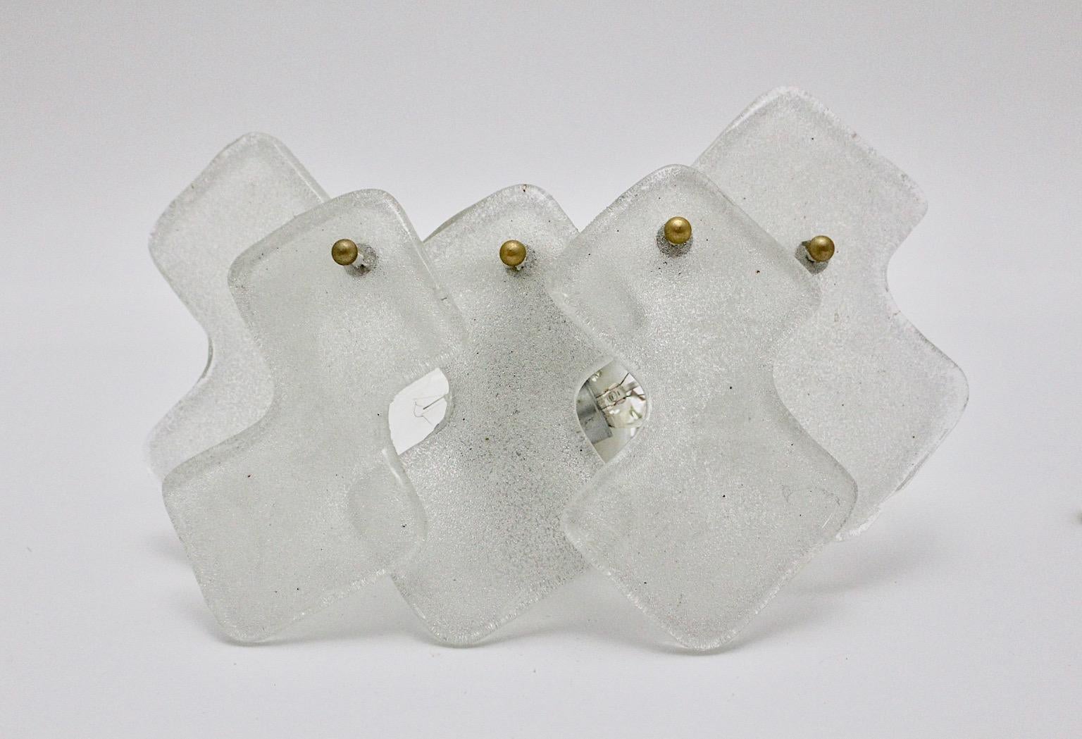 Mid-20th Century Mid-Century Modern Glass Brass Vintage Sconce Wall Light J.T.Kalmar, 1960 Vienna For Sale