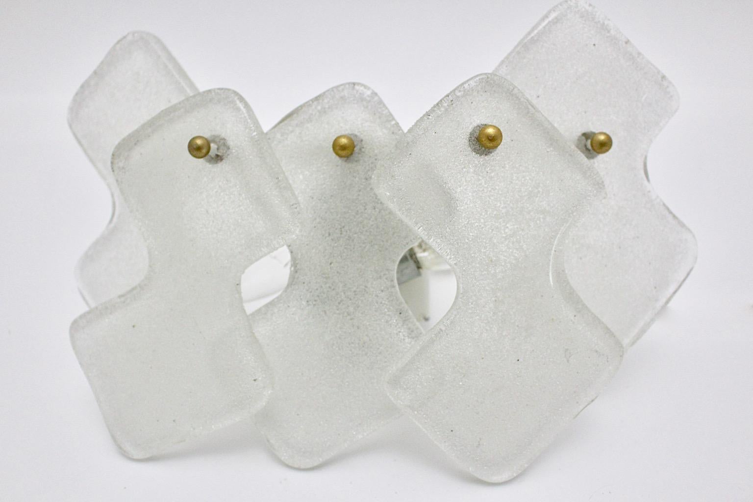 Mid-Century Modern Glass Brass Vintage Sconce Wall Light J.T.Kalmar, 1960 Vienna For Sale 1