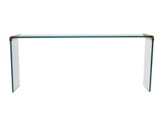 Mid Century Modern Glass & Brass Waterfall Console or Sofa Table by Leon Rosen