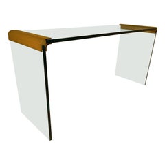 Mid Century Modern Glass & Brass Waterfall Console or Sofa Table by Leon Rosen