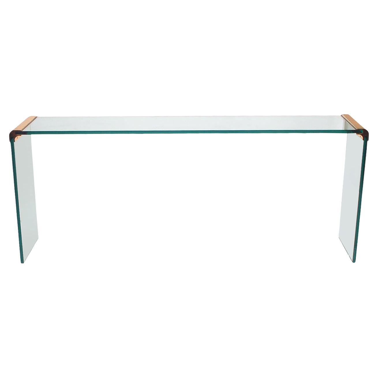 Mid Century Modern Glass & Brass Waterfall Console or Sofa Table by Leon Rosen