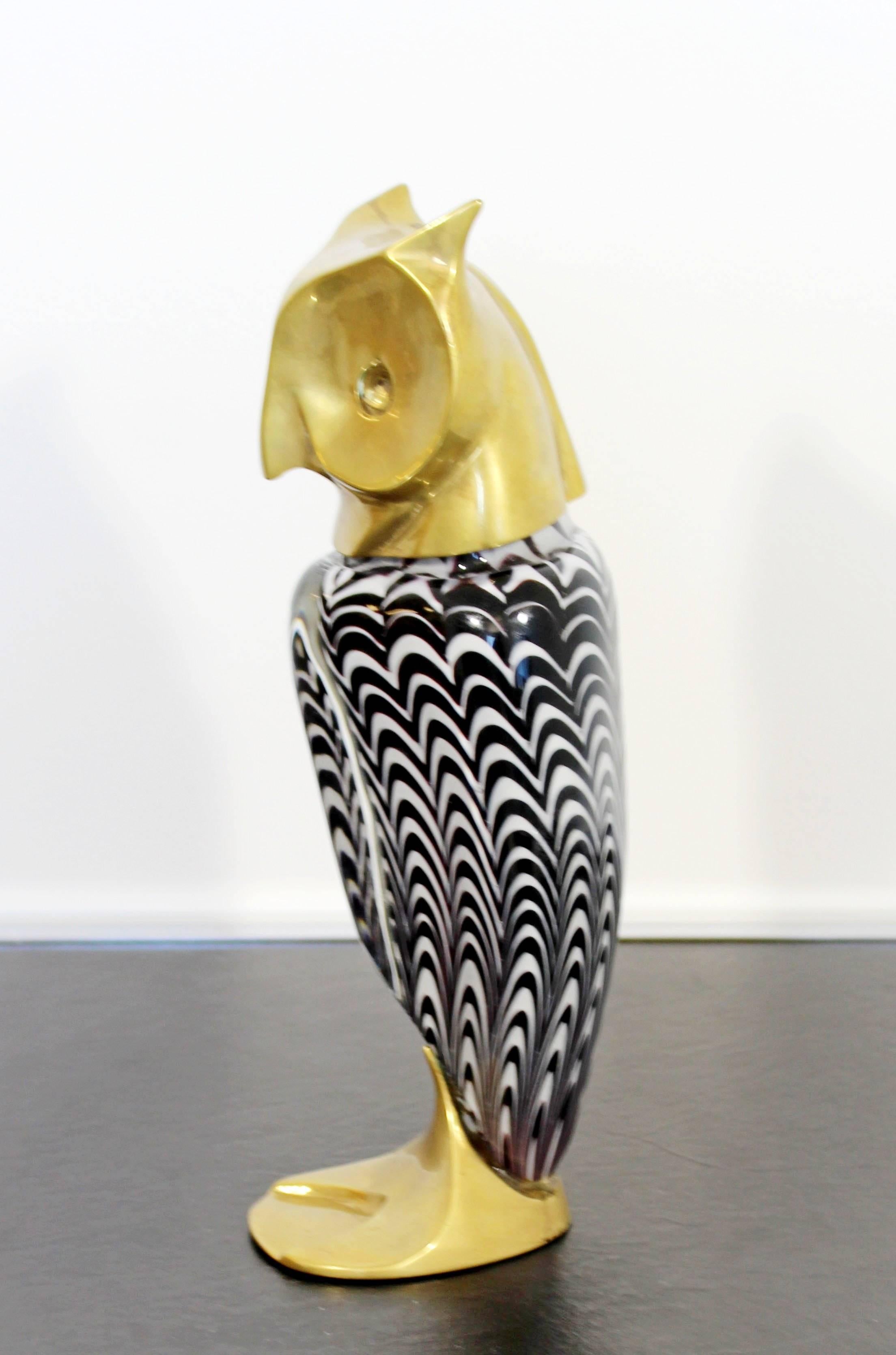 Mid-Century Modern Glass Bronze Brass Owl Table Sculpture Luca Bojola, Italy 2