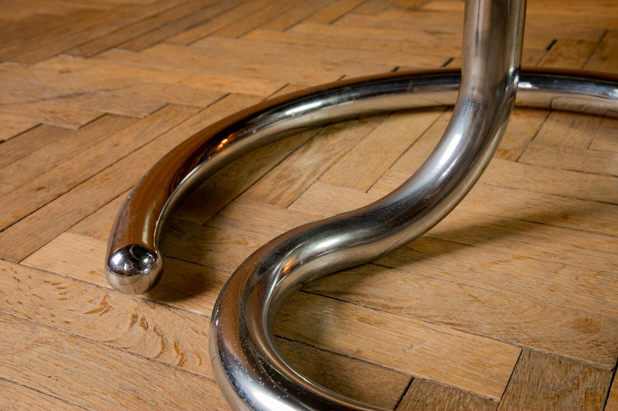 Smoked Glass Mid-Century Modern Glass Chrome Coffee Table Anaconda by Paul Tuttle, 1970s