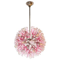 Vintage Midcentury Modern Glass, Chrome and Fuschia Enamel Chandelier by Rupert Nikoll