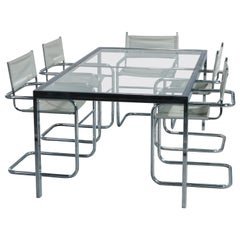 Mid-Century Modern Glass & Chrome Milo Baughman School Dining Table & Chair Set