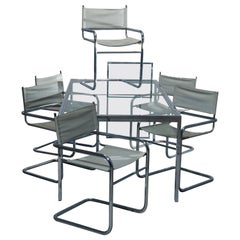 Mid-Century Modern Glass & Chrome Milo Baughman School Dining Table & Chair Set
